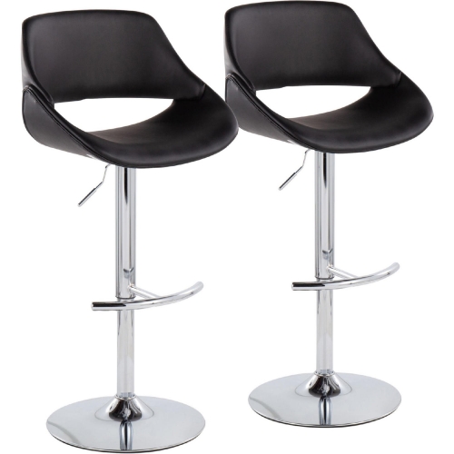 Fabrico Adjustable Bar Stool in Black Leatherette, Chrome & T Footrest (Set of 2)